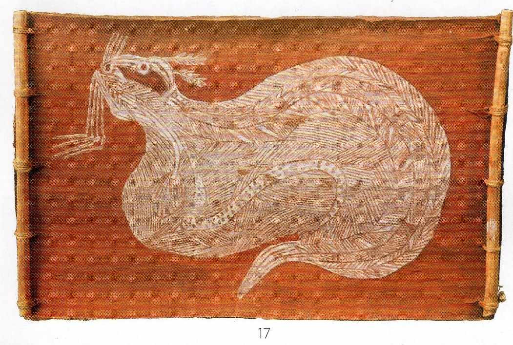 bark painting probably of the rainbow serpent