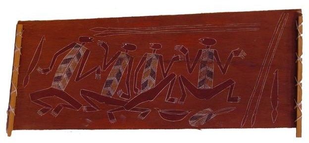 Aboriginal painting on bark of four figures