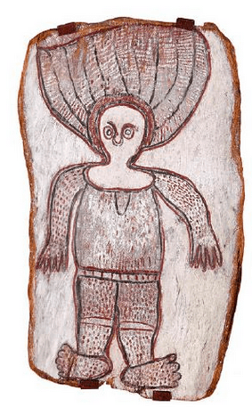 bark painting of a wandjina spirit by Wattie karawara