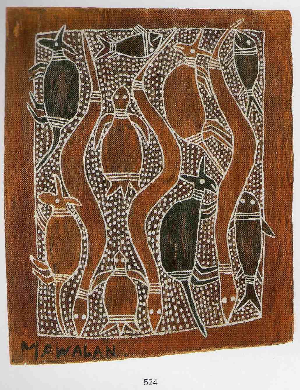 mawalan marika bark painting of snakes and turtles