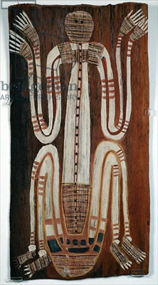 Bark painting of a female spirit by jimmy mijau Mijau