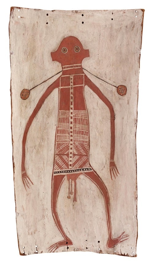 Great example of a oenpelli spirit painted on bark by y'wala