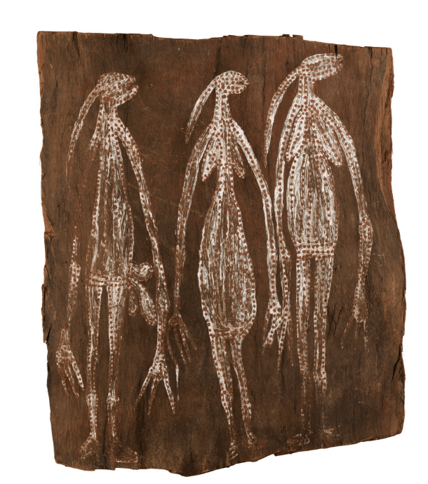 Diidja bark painting of Namarnde spirit with two wives