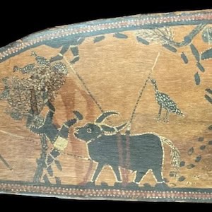 Charlie Brinken Neewilli Bark Painting of a buffalo hunt