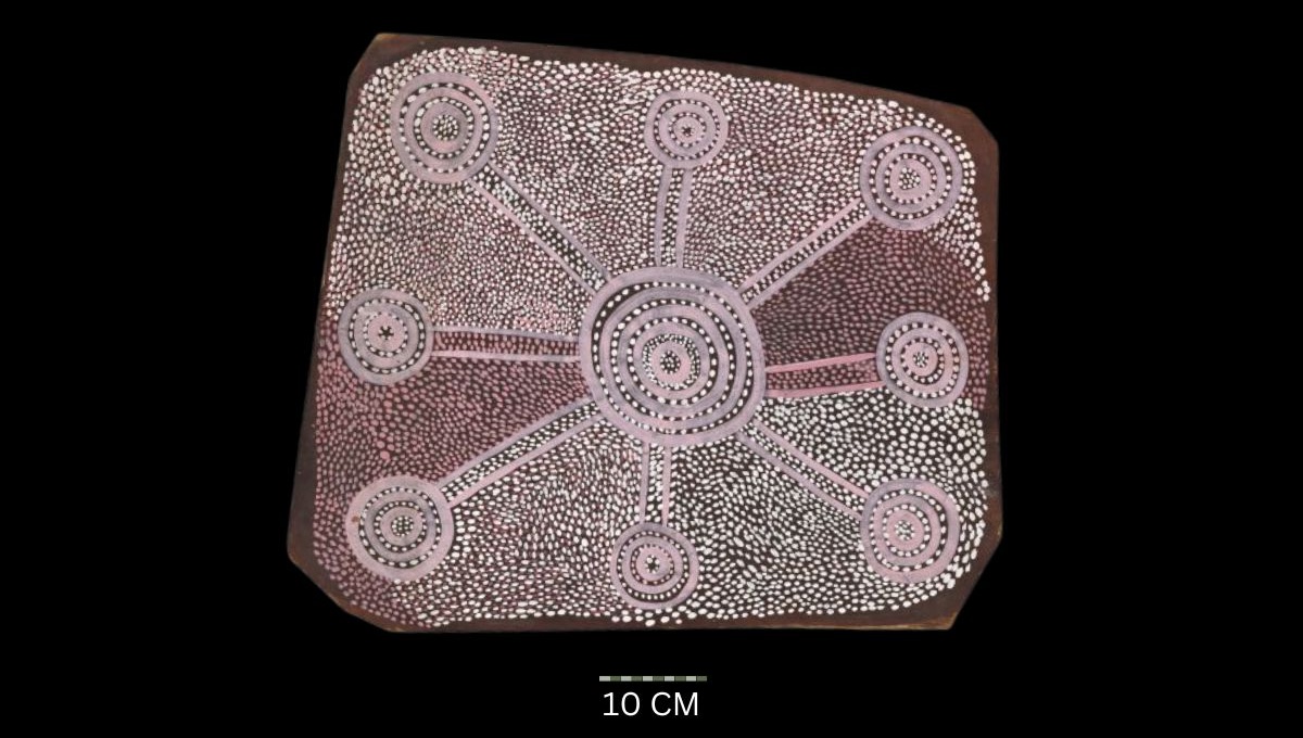 Old Man's Story Australian Aboriginal painting by John Kipara Tjakamarra titled Men and Women 1972