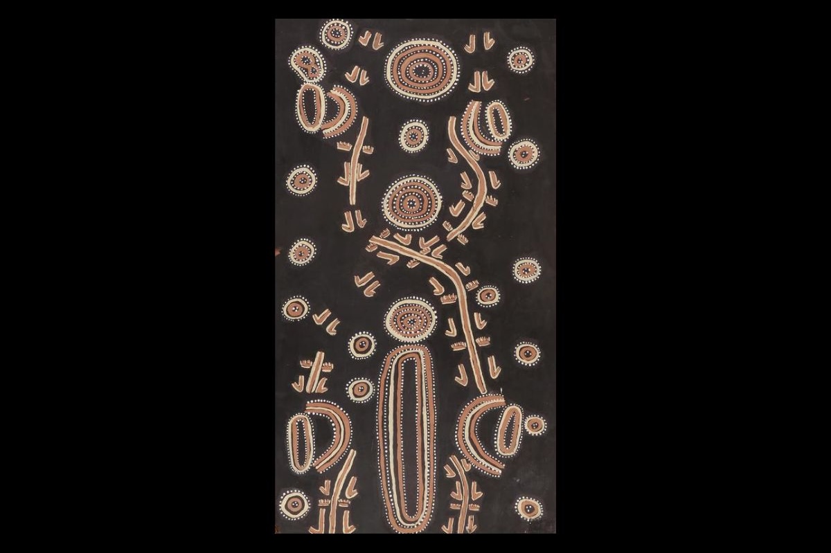 116 Kangaroo Dreaming with One Cave, Waterhole and Two Playful Kangaroo Men