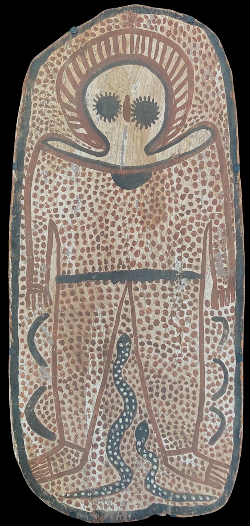 Wandjina Lily Karadada Photo of a Painting of a Wandjina spirit painted by Lily Karadada on a black background