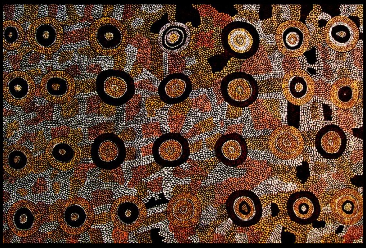 Tinagari Events at Karrkurrintinytja 1985 Australian Aboriginal painting by John Kipara Tjakamarra titled Men and Women 1972