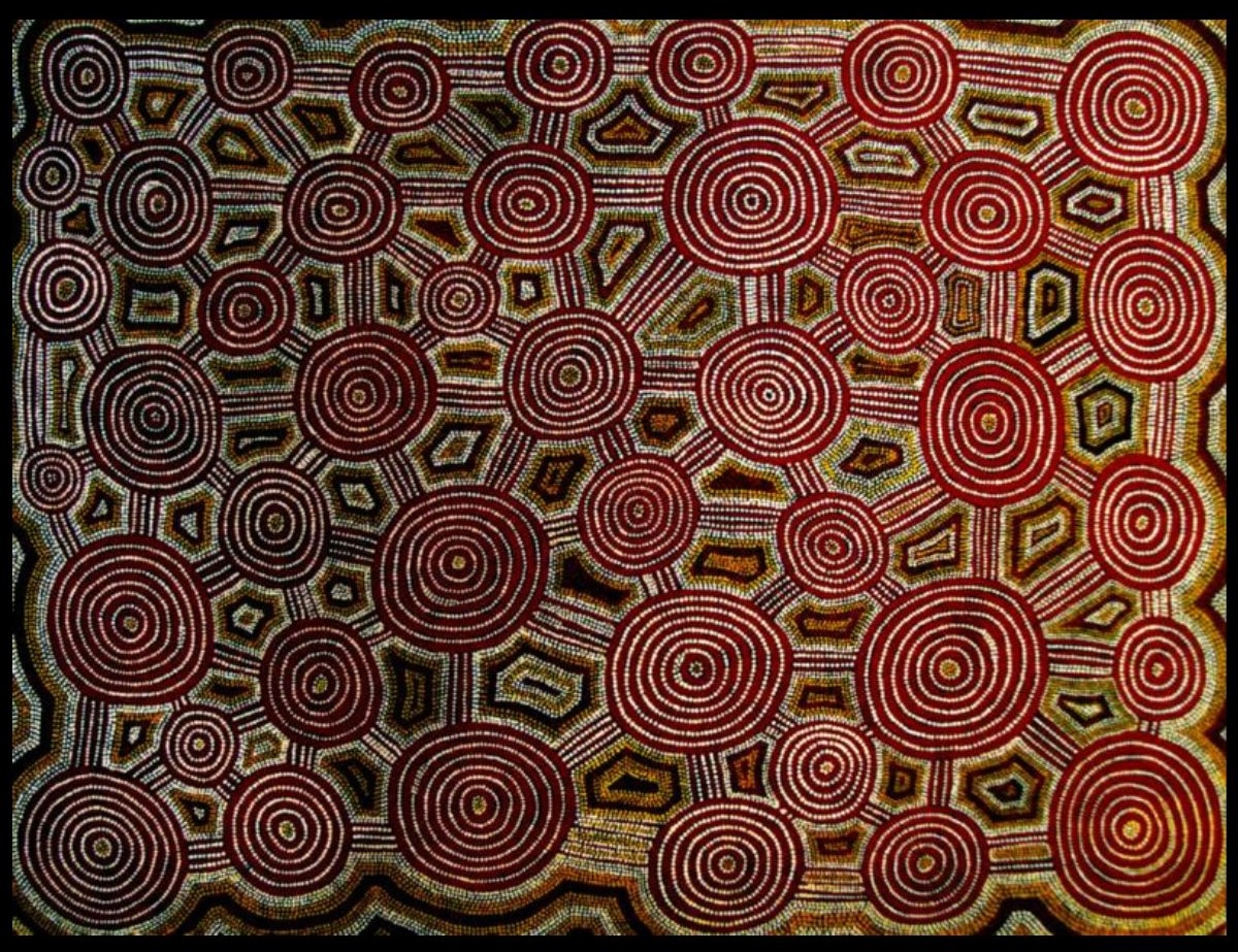 Tingari at Lintinga 1982 Australian Aboriginal painting by John Kipara Tjakamarra titled Men and Women 1972