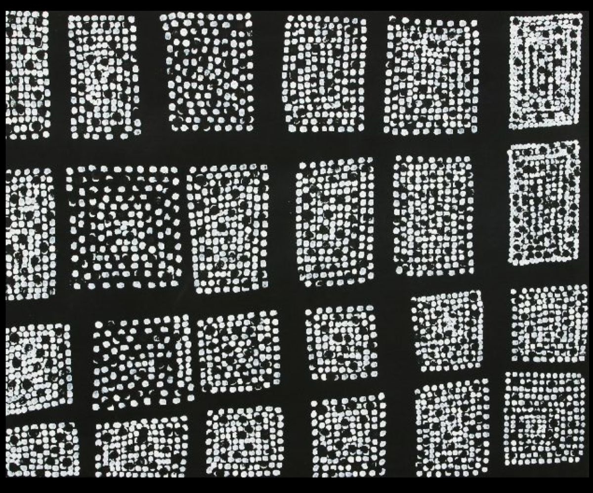 untitled, 1997 Australian Aboriginal painting by Timmy Payungka Tjapangati titled Cave story painted in 1971