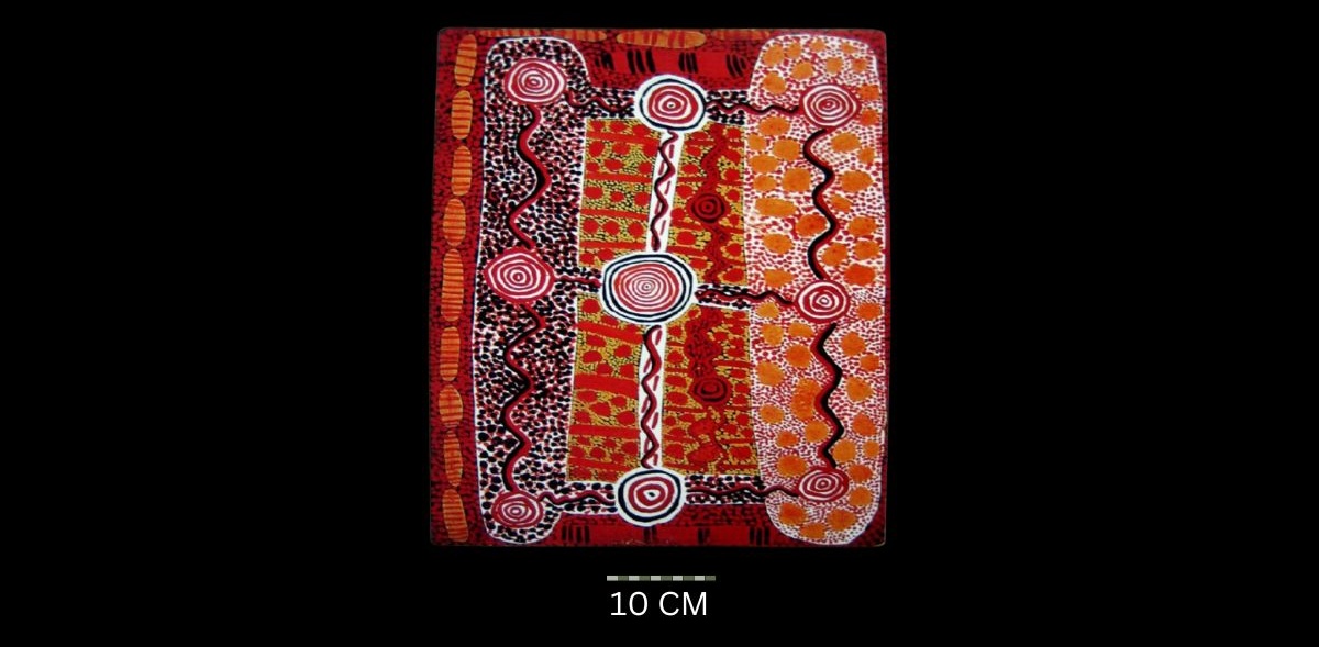 Untitled 1972 Australian Aboriginal painting by Timmy Payungka Tjapangati titled Cave story painted in 1971