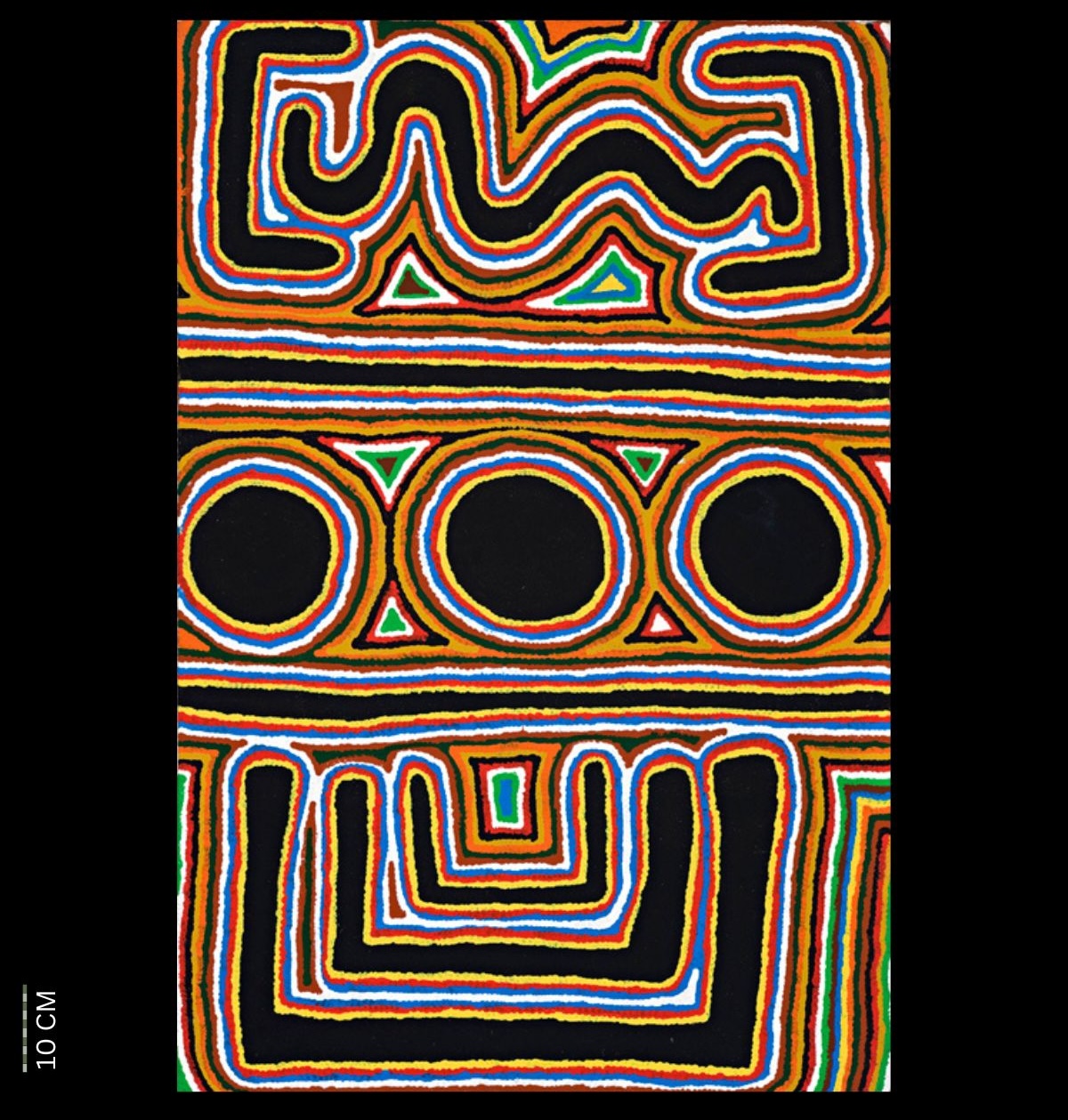 Wilgingarra, Marruwa and Bibbar, 1999 Australian Aboriginal painting by John Kipara Tjakamarra titled Men and Women 1972