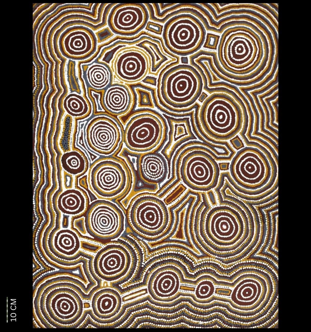 Tingari, 1993 Australian Aboriginal painting by Timmy Payungka Tjapangati titled Cave story painted in 1971