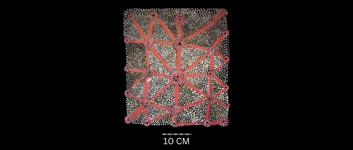 Travels of Tingari Ancestors 1972 Australian Aboriginal painting by John Kipara Tjakamarra titled Men and Women 1972