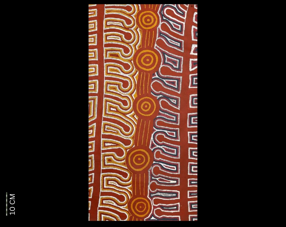 Witi Pole at Lajamanu Australian Aboriginal painting by Timmy Payungka Tjapangati titled Cave story painted in 1971