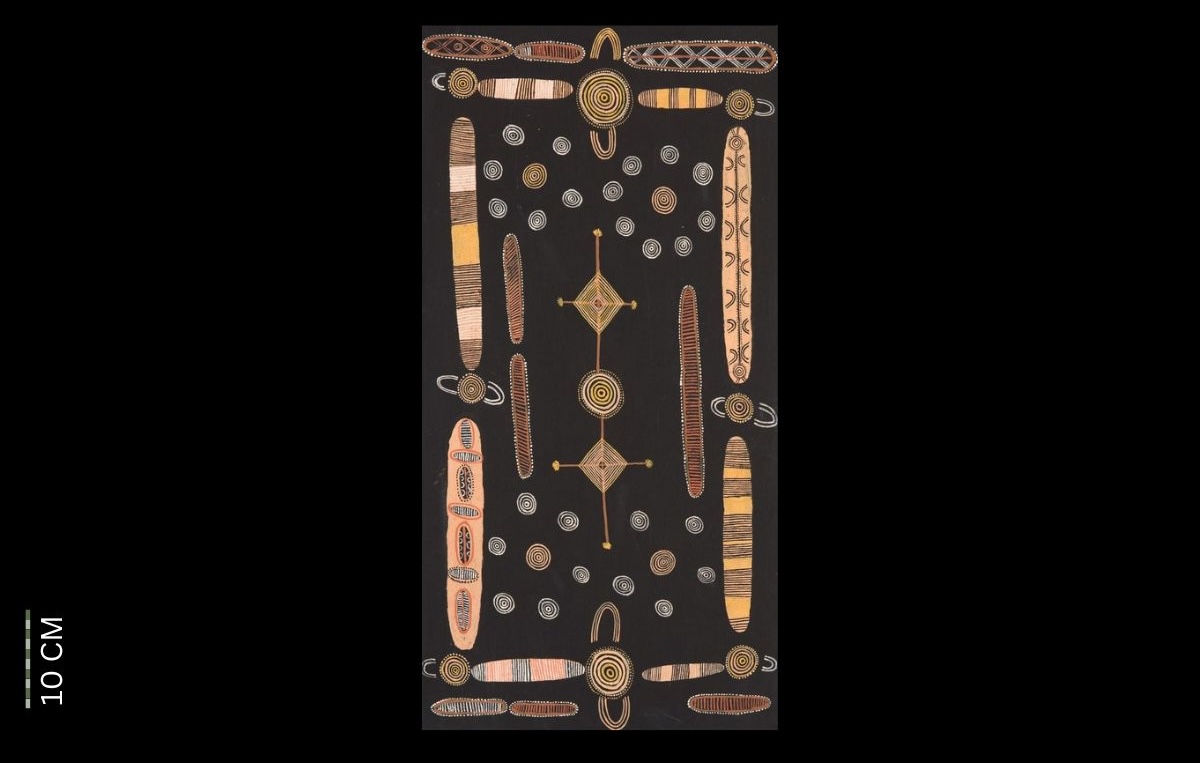 Australian Aboriginal Painting by Anatjari Tjakamarra titled Big Pintupi Ceremonial Occasion. Painted in 1972