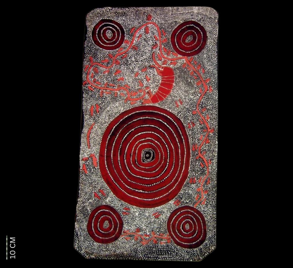 Untitled (Kangaroo Story) c. 1972 Australian Aboriginal painting by Timmy Payungka Tjapangati titled Cave story painted in 1971