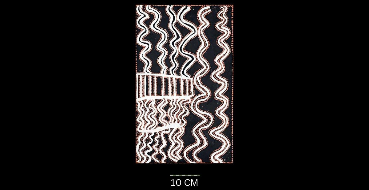 Water Dreaming 1971-72 Australian Aboriginal painting by Timmy Payungka Tjapangati titled Cave story painted in 1971