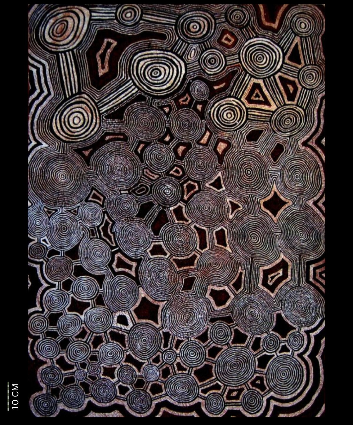 Tingari Painting Associated with the Site of Parayirrpilnya 1986 Australian Aboriginal painting by Timmy Payungka Tjapangati titled Cave story painted in 1971