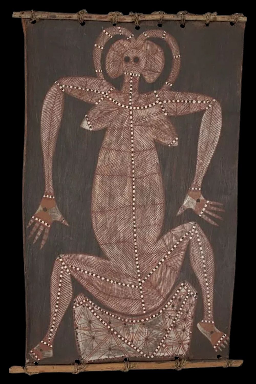 Ngalkunburriyaymi painted by John Namerredje Guymala Early bark painting by Aboriginal artist John Namerredje Guymala depicting Ngalkunburriyaymi spirit woman