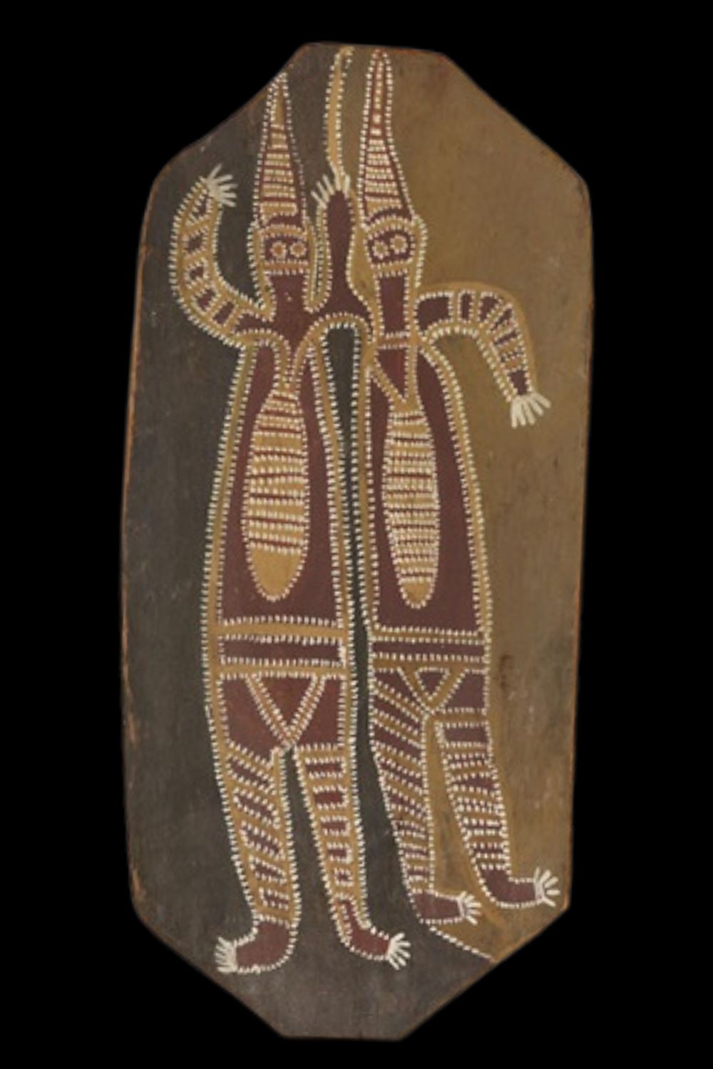 Nym Bunduk figurative bark painting aboriginal bark painting of two ceremonial men in head dresses