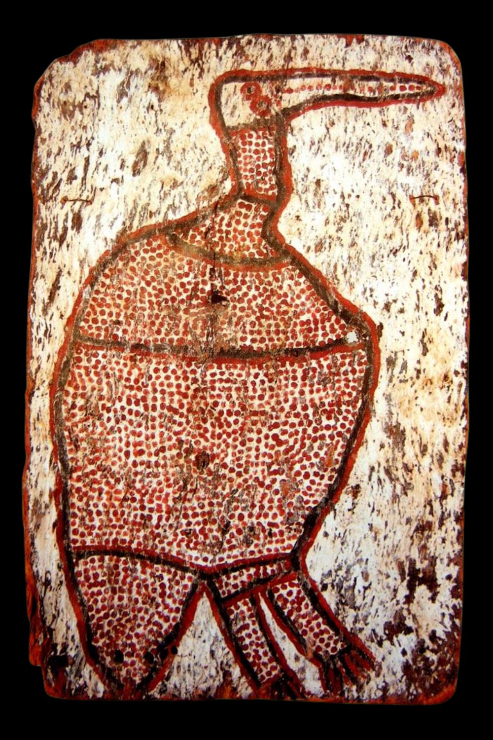 Bark painting of a Brolga by Mickey bungkuni Bark painting of a Brolga by Mickey bungkuni