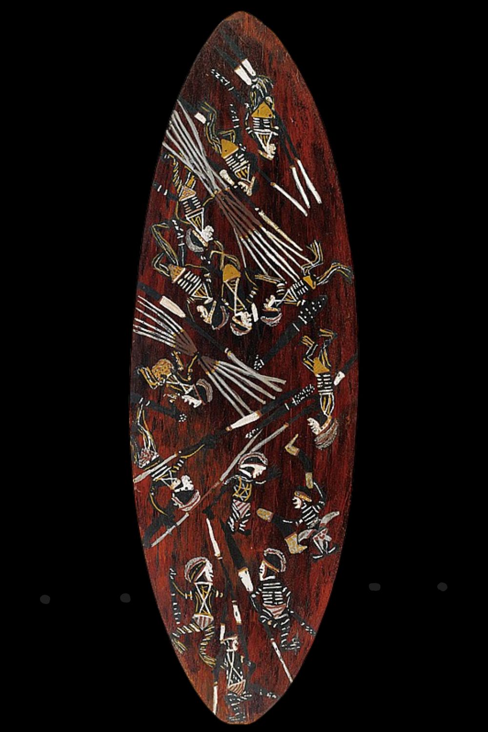 Charlie Brinken bark painting of figures engaged in a tribal fight