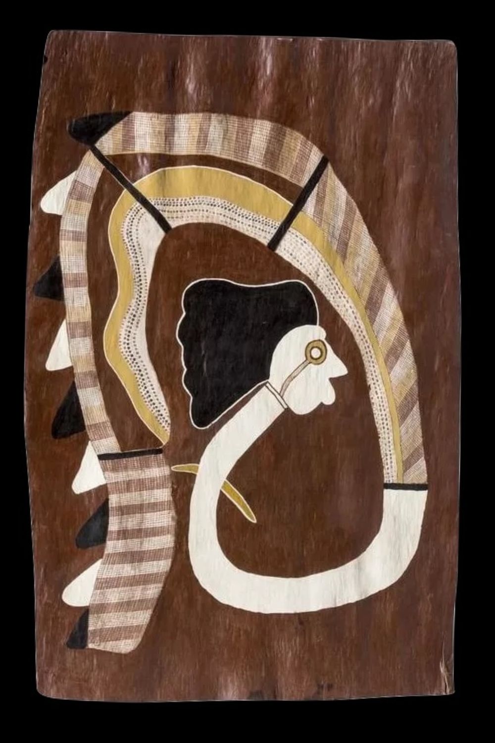 Curly Bardkadubbu Yawkyawk depicted as half human half rainbow serpent