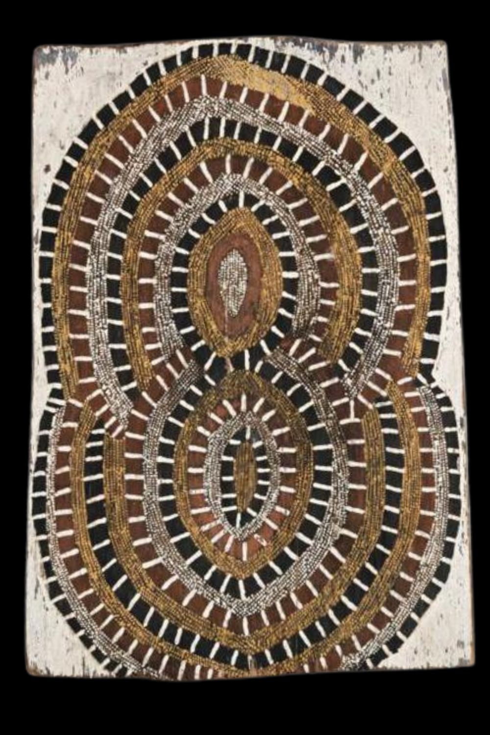 Coral designs painted on bark by Deaf Tommy Mungatopi