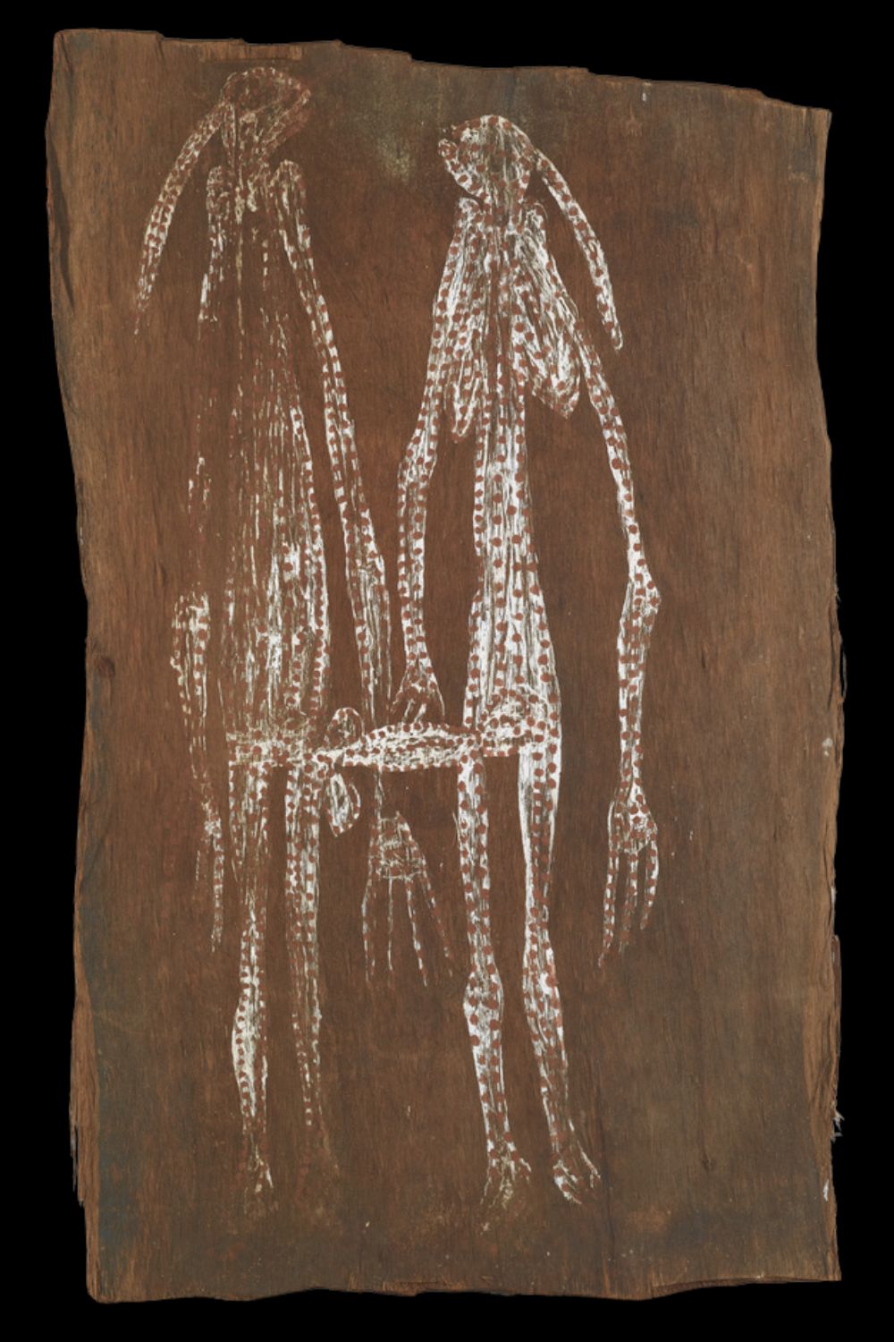 bark painting by Diidja of a Male and Female Namarnde copulating