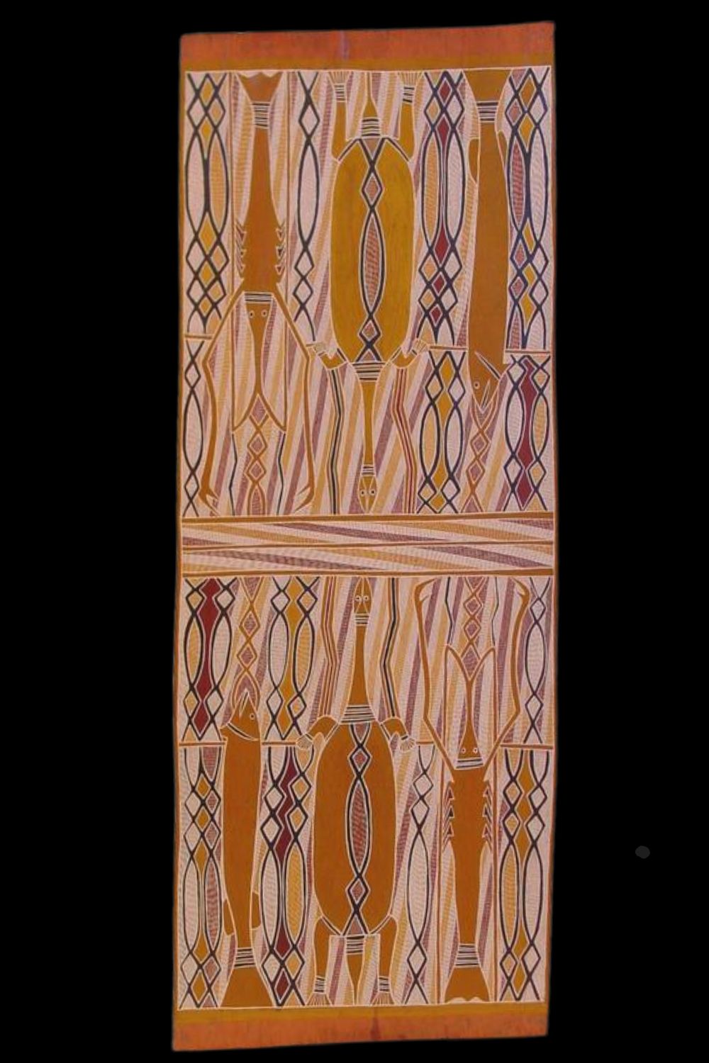 aboriginal bark painting by Gumana, Gawirrin, depicting the Long-Necked Fresh Water Tortoise and crawfish