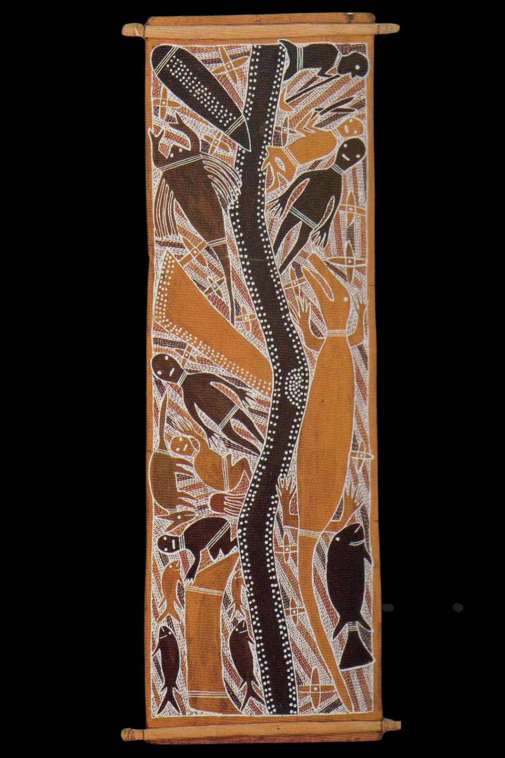 Mawalan Marika-0 Indigenous australian painting on bark from Yirrkala by Mawalan Marika depicting the story of the creation of the Milky Way