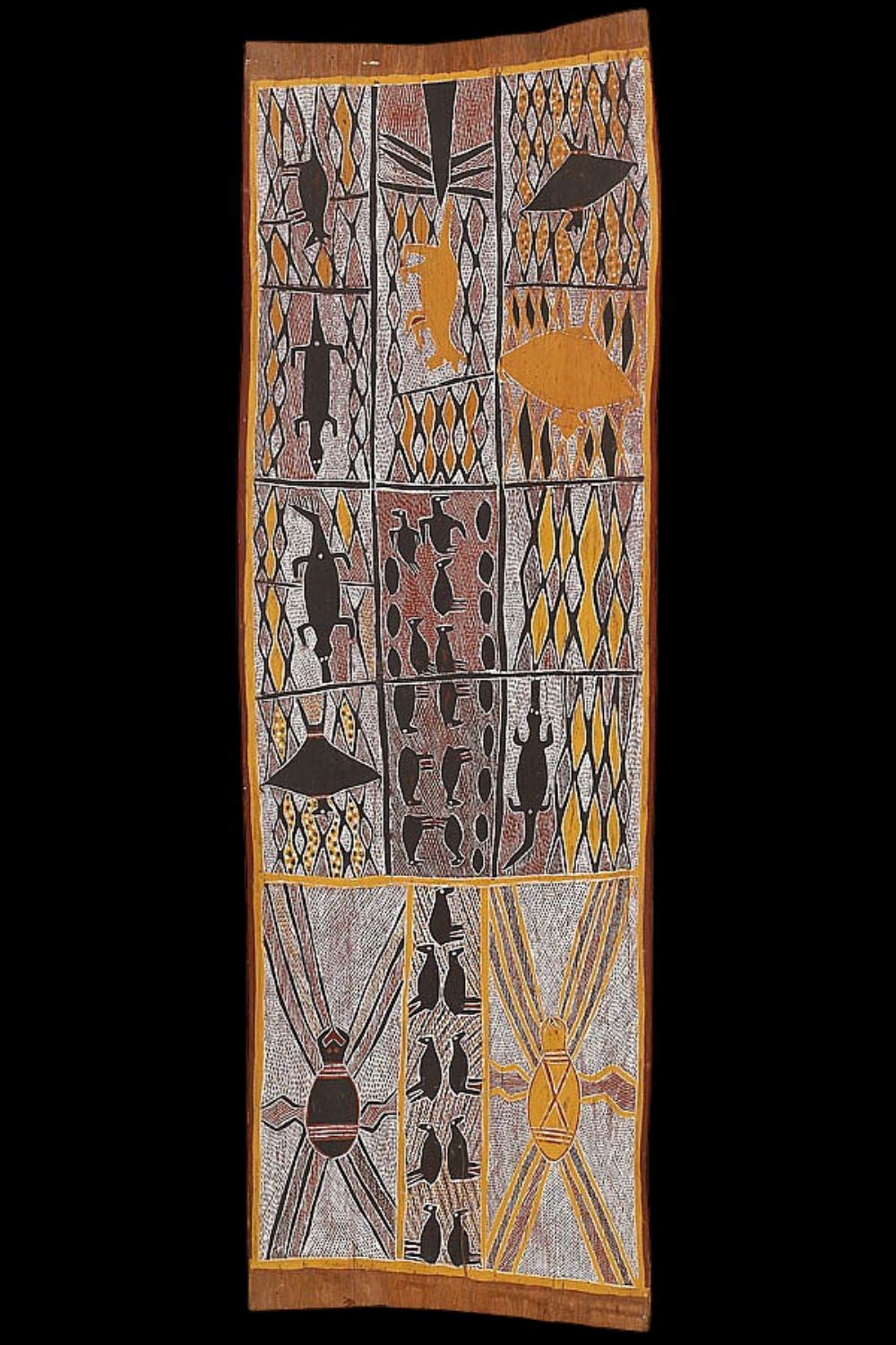 Munggarawuy Yunupingu, Marndiella (Sacred Dances) (1959) aboriginal bark painting from Yirrkala by Munggarawuy Yunupingu depicting Marndiella (Sacred Dances) (1959)
