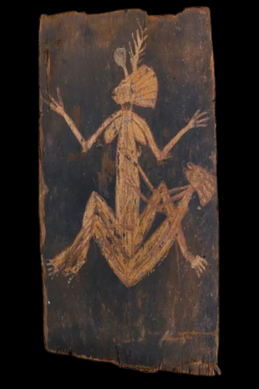 Nadjombolmi, Charlie Barramundi, Male and Female Namorrordo, Spirits of the Shooting Stars Bark painting by Nadjombolmi of a couple copulating