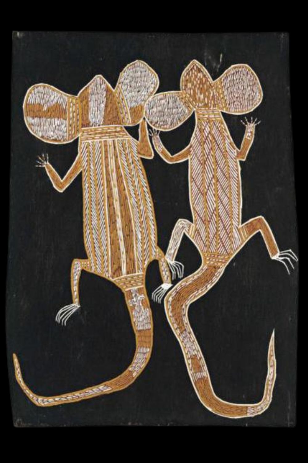 Groote Eylandt bark painting by Nandabitta Maminyamandja depicting two animals