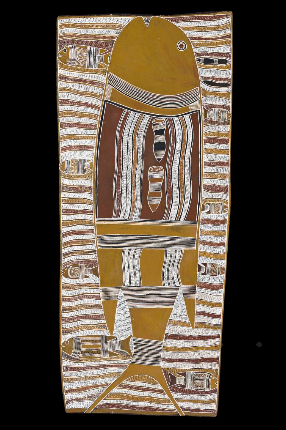 aboriginal bark painting by Narritjin Maymuru depicting a Kingfish 