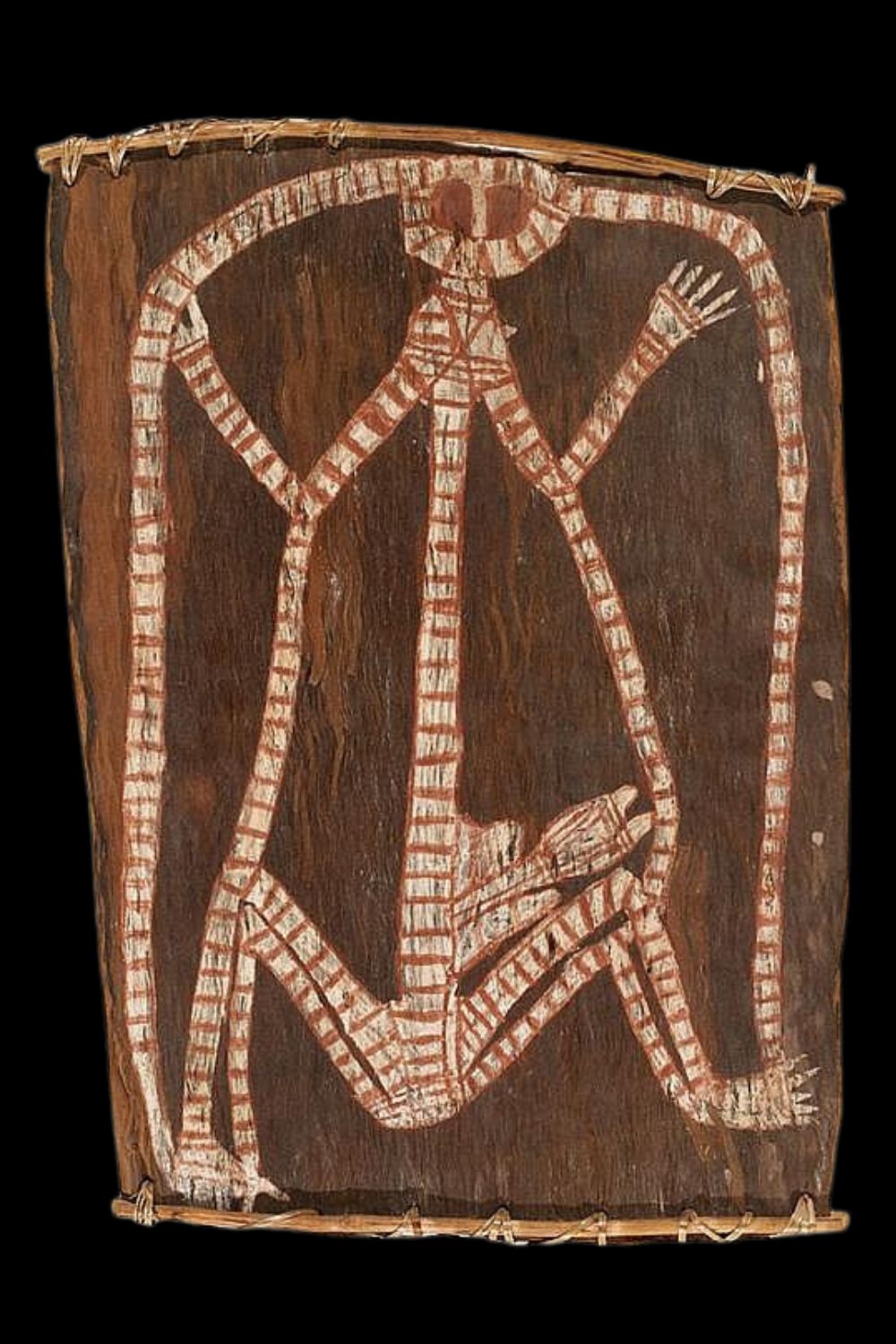 Aboriginal bark painting by Nym Djimungurr depicting a namarrkon Lightning spirit