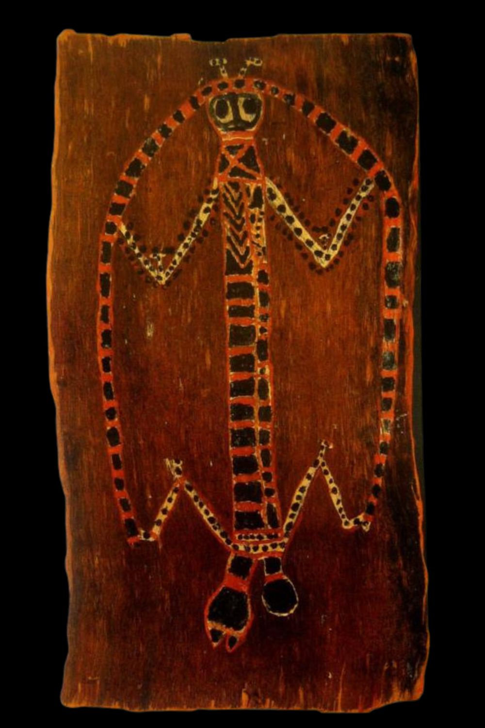 Aboriginal bark painting by Nym Djimungurr of the Lightning spirit (Namarrkon)