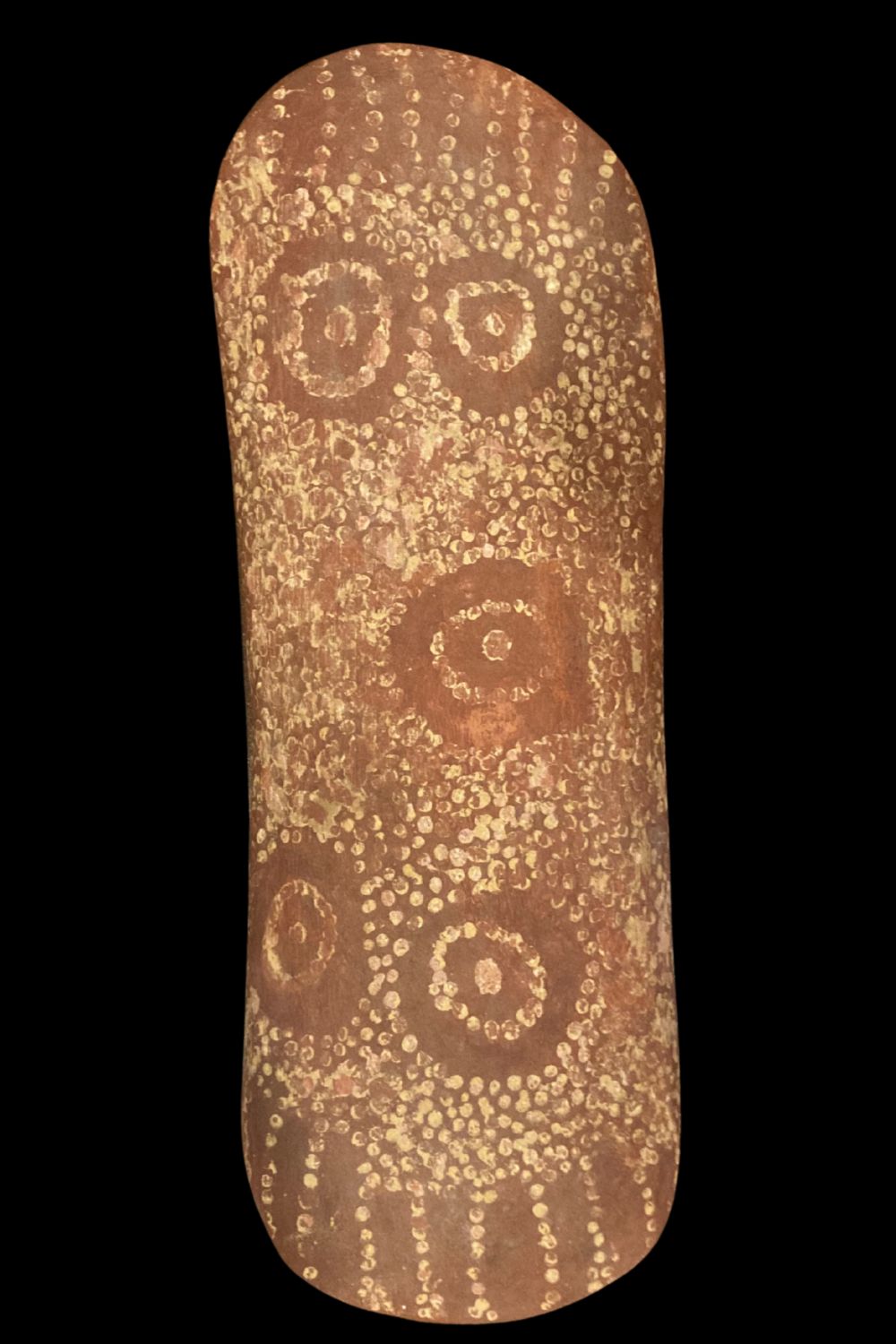 Pre Papunya painting of the Kalilpimppinpa Water Dreaming on ceremonial shield