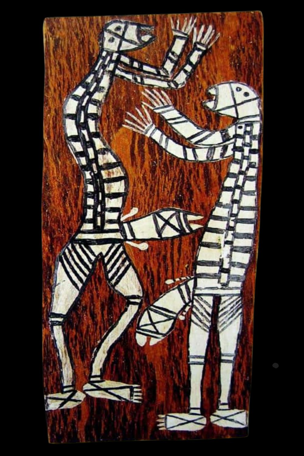 January Nangunyari Namiridali Aboriginal bark painting depicting two men fighting