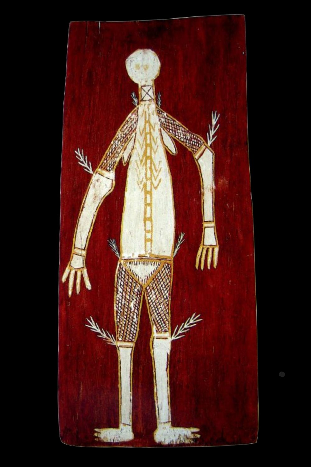 Aboriginal bark painting by January Nangunyari Namiridali of a sorcery figure