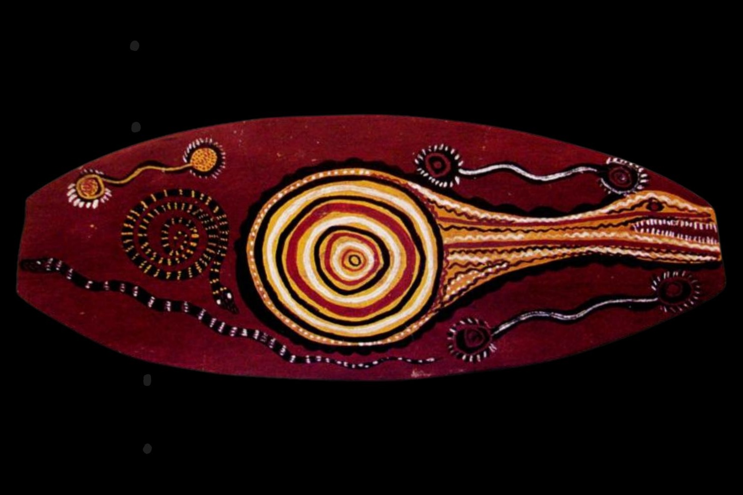 Port Keats aboriginal bark painting by  Bobyin Nongah depicting the rainbow serpent
