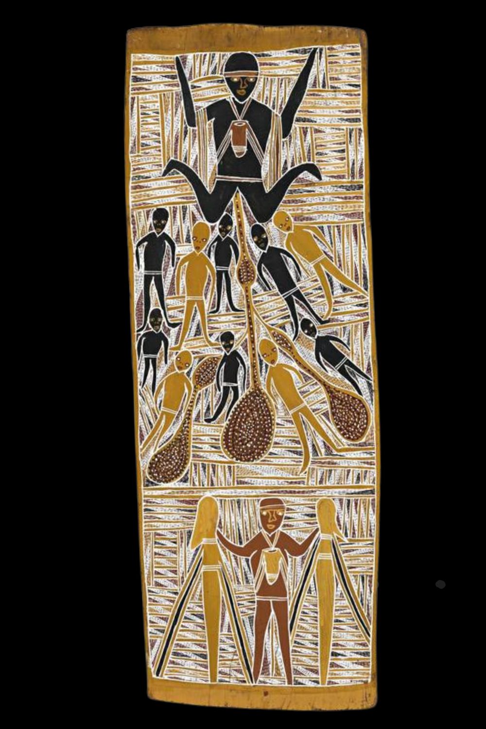 Indigenous Australian Bark painting by Wandjuk Marika depicting the Djangkawu Story