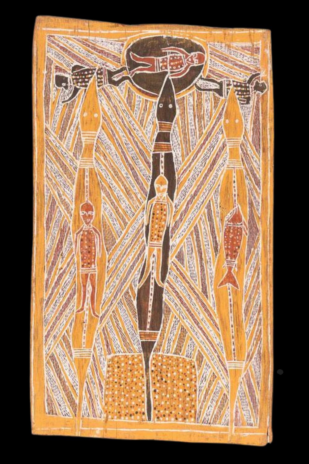 Artwork by Wandjuk Marika depicting the rainbow serpent and the Wagilag sisters