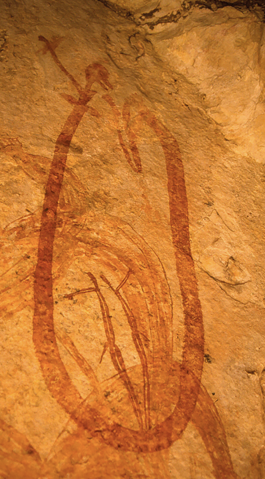 Oenpelli Aboriginal Rock art of a half woman half serpent Yawkyawk by an unknown artist