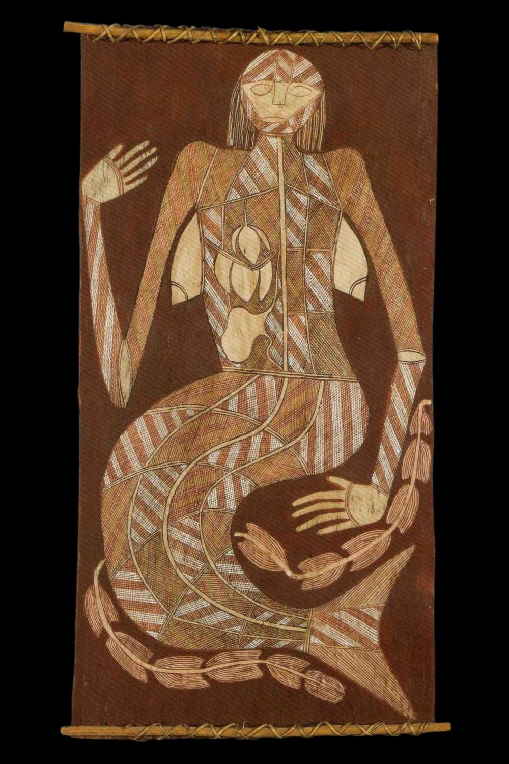 aboriginal bark painting of a Yawkyawk by Bobby ngainjmirra