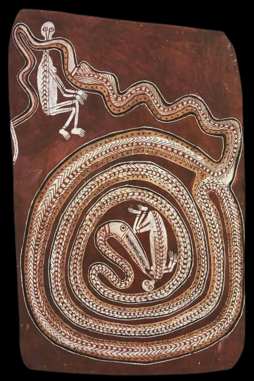Aboriginal bark painting by yirawala depicting the wagilag sisters being killed by the rainbow serpent