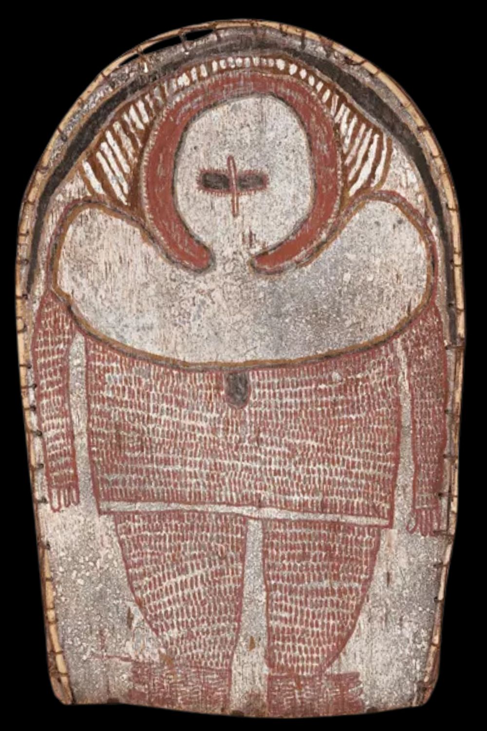 Alec Mingelmanganu painting of a wandjina on bark Alec Mingelmanganu painting of a wandjina on bark