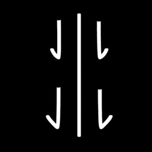 Traditional Aboriginal art symbol representing grazing kangaroo tracks with paired footprints and a central tail-drag line showing slow movement across Country.