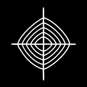 Aboriginal art symbol showing concentric diamond shapes crossed by straight lines representing a ceremonial hairstring adornment.